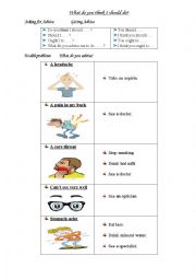 English Worksheet: Asking for and giving advice on health problems