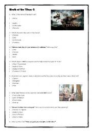 English Worksheet: Wrath of the Titans 2 - Quiz