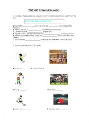 English Worksheet: Test Sport of the world