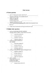 English Worksheet: Body System