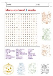 English Worksheet: Halloween word search & colouring sheet.