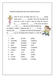 English Worksheet: vocabulary and grammar for elementary students