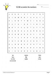 English Worksheet: Numbers Word Search