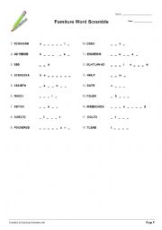 English Worksheet: Furniture Word Scramble