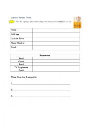 English Worksheet: Personal Profile Template