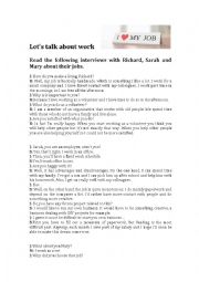 English Worksheet: Lets talk about work