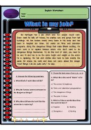 English Worksheet: What is my job ?