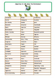 adjectives environment talk nature worksheet students some