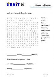 English Worksheet: Happy Halloween Word search, song and writing practice 