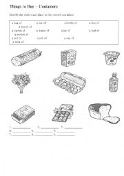 English Worksheet: Expressions related to containers