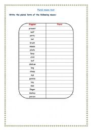 English Worksheet: Plurals - test