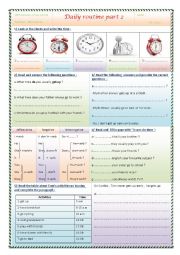 English Worksheet: daily routine 7th f part 2