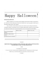 English Worksheet: Halloween Reading and Speaking