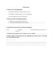 English Worksheet: pocket money