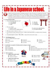 English Worksheet: Listening - Life in a Japanese school + video link + key + tape script