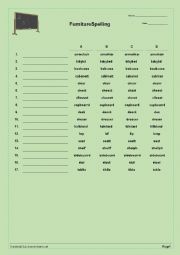 English Worksheet: Spelling practise with FURNITURE