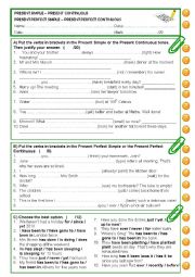 English Worksheet: Present Simple - Present Continuous - Present Perfect Simple - Present Perfect ContinuousTEST