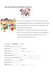 English Worksheet: my family