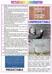 English Worksheet: Picture-based conversation : topic 86 - unpredictable vs predictable.