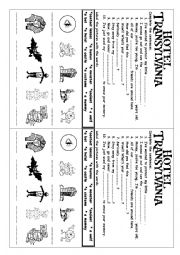 English Worksheet: Halloween video material HOTEL TRANSYLVANIA Key Included