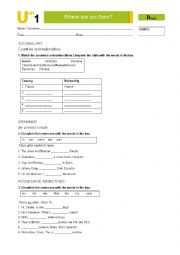 English Worksheet: Review nationalities and verb to be