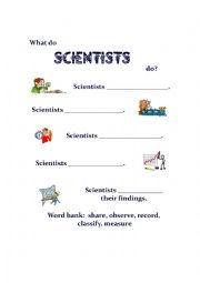 English Worksheet: What do scientists do?