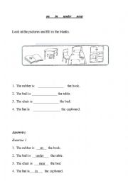 English Worksheet: on   in   under   near