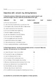 English Worksheet: Adjectives with ed and ing  Giving Opinions
