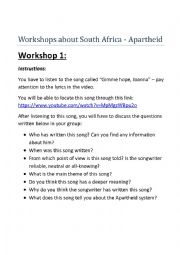 English Worksheet: South Africa/Apartheid - workshops