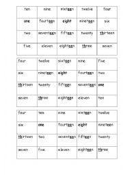 English Worksheet: numbers 1-20 bingo read