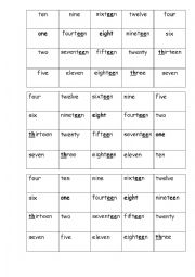 numbers 1-20 bingo read