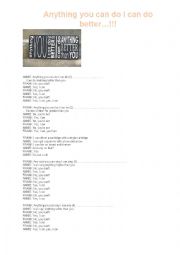 English Worksheet: Anything you can do I can do better, song worksheet