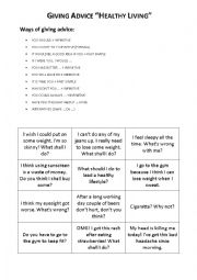 English Worksheet: Giving advice (should / ought to / etc) on Healthy living