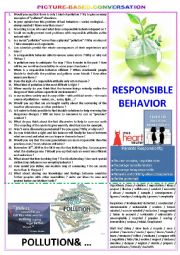 English Worksheet: Picture-based conversation : topic 87 - responsible behavior vs pollution & other problems.