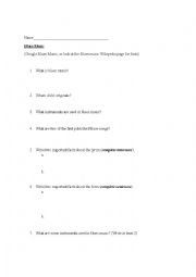 English Worksheet: Blues Music Webquest