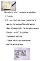 English Worksheet: 8 tips to write a convincing apology letter