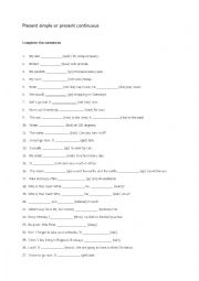 English Worksheet: Present simple or present continuous - Sentence bank