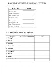 English Worksheet: PAST SIMPLE TENSE SPEAKING ACTIVITIES