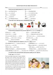 English Worksheet: POSSESSIVE ADJECTIVES AND SUBJECT PRONOUNS TEST