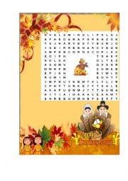 English Worksheet: Thanksgiving Wordsearch