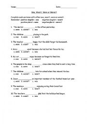 English Worksheet: Was, Wasnt, Were or Werent