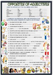 English Worksheet: Opposites of adjectives :practice in sentences