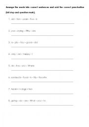 English Worksheet: Arrange the words into the correct sentence
