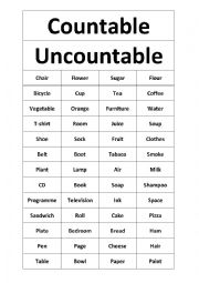 English Worksheet: Countable and uncountable sorting game