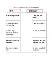 English Worksheet: so or because