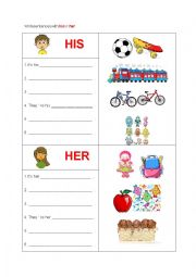 English Worksheet: his her