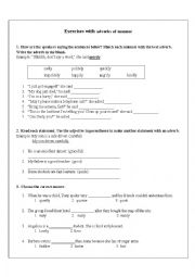 English Worksheet: Adverbs of manner- exercises