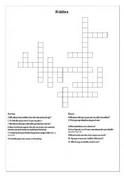 English Worksheet: Riddles Crossword