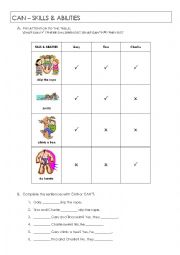 English Worksheet: can - skills and abilities