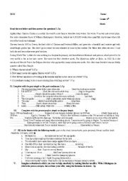 English Worksheet: Test-Reading comprehension and grammar